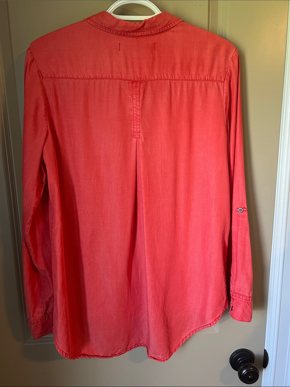Standard Grace Coral Pink Lyocell Button Down Shirt Medium Long Sleeve Pocket - Picture 4 of 12